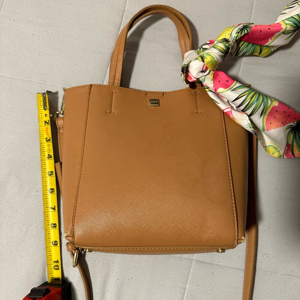 Tan Leather Crossbody with Decorative Scarf - Picture 5 of 7